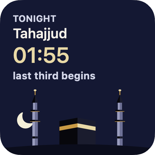 Small Tahir widget at night: Tahajjud tonight, the last third begins at 01:55.